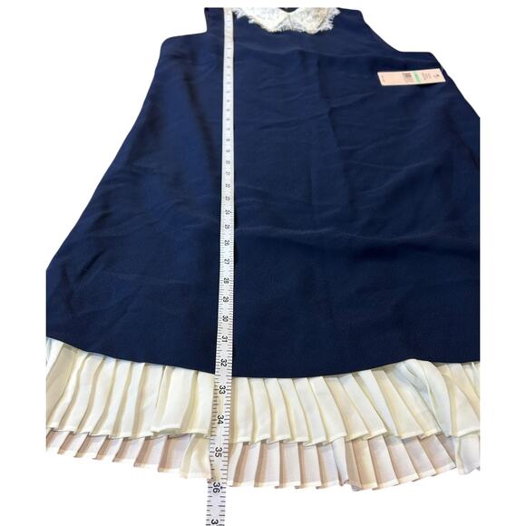 NWT NANETTE LEPORE Navy Cream Sleeveless Lace Collar Babydoll Shift Twee Dress 8 - Picture 7 of 10